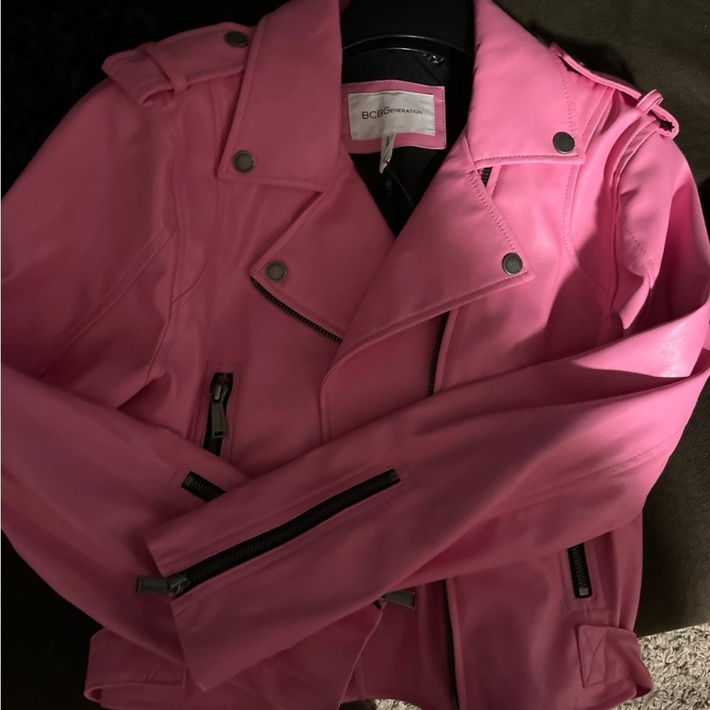 Bcbg pink leather jacket